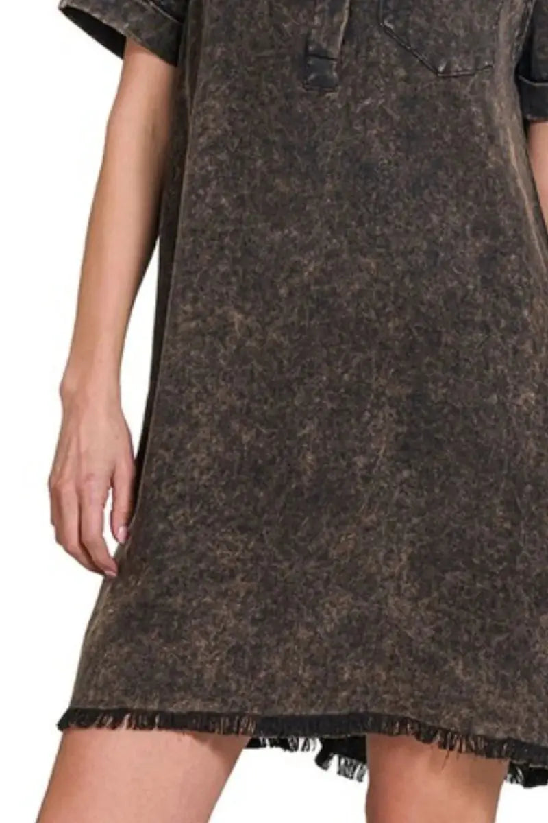 Zenana Tencel Mineral Washed Collared Shirt Dress for Women - Love Salve